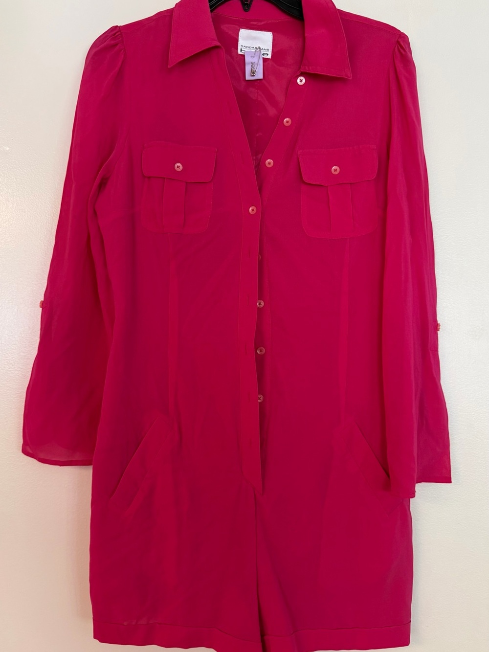 Kardashian Kollection Fuchsia Button-Front Longline Romper